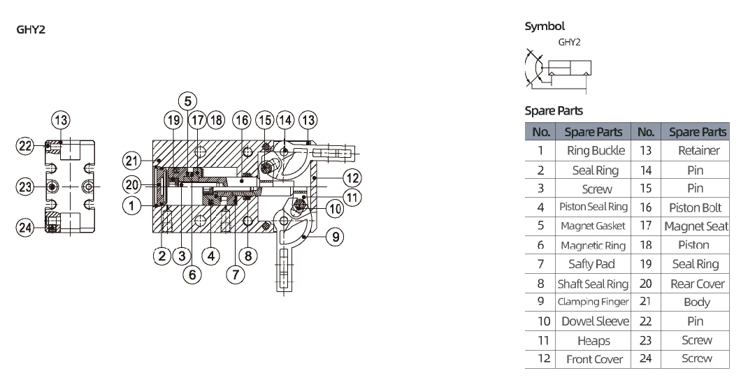 30° Angular Type Air Grippers Ghy2 Series